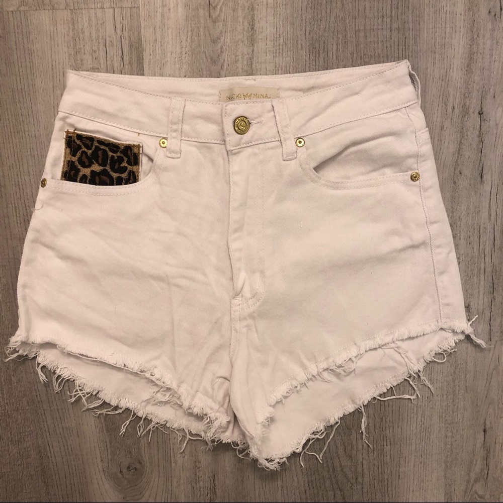 Nicki Minaj high rise cheetah jean denim shorts